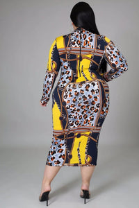 Plus Size Chic Print Long Sleeve Bodycon Dress