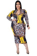 Load image into Gallery viewer, Plus Size Chic Print Long Sleeve Bodycon Dress
