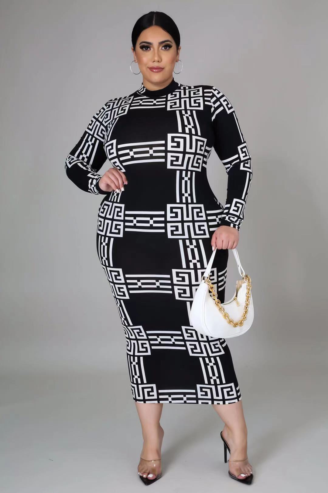 Plus Size Long Sleeve Bodycon Cocktail Dress