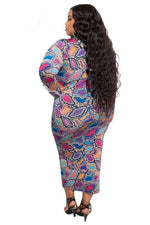 Load image into Gallery viewer, Plus Size Long Sleeve Bodycon Midi Print Dress
