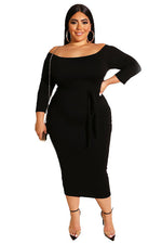 Load image into Gallery viewer, Plus Size Orange Bodycon Mid Length Dress
