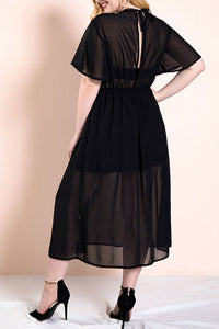 Plus Size Black Chiffon Midi Dress