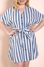 Load image into Gallery viewer, Plus Size Striped Lace-up Buttoned Dress
