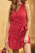 Load image into Gallery viewer, Polka Dot Sleeveless Short Dress With Belt
