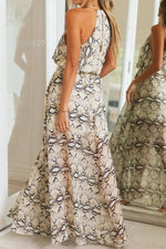Load image into Gallery viewer, Printed Sleeveless Halter Slit Maxi Dress
