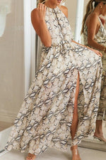 Load image into Gallery viewer, Printed Sleeveless Halter Slit Maxi Dress
