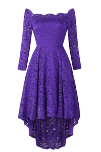 Purple Off-the-shoulder Scalloped High Low Prom Dress