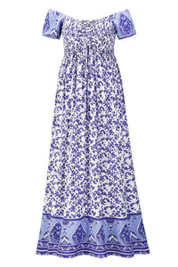 Purple Off-the-Shoulder Floral Maxi Dress