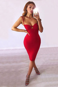 Red Cut Out Sexy Spaghetti Straps Bandage Dress