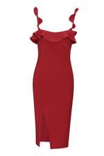Load image into Gallery viewer, Red Flounce Sleeveless Slit Bodycon Dress
