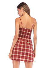 Load image into Gallery viewer, Red Gingham Strappy Backless Short Dress
