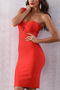 Red One Shoulder Cut Out Twist Bodycon Dress