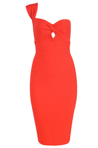 Red One Shoulder Cut Out Twist Bodycon Dress
