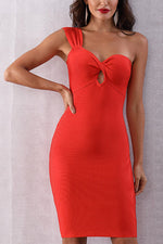 Load image into Gallery viewer, Red One Shoulder Cut Out Twist Bodycon Dress

