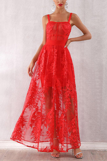 Red Sleeveless Lace Bandage Party Dress