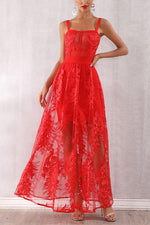 Load image into Gallery viewer, Red Sleeveless Lace Bandage Party Dress
