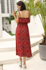 Load image into Gallery viewer, Red Square Print  Backless Long Dress With Spaghetti Straps
