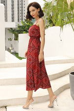 Load image into Gallery viewer, Red Square Print  Backless Long Dress With Spaghetti Straps
