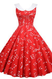 Red Sleeveless Print Swing Dresses