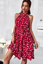 Load image into Gallery viewer, Red Sleeveless Print Swing Short Mini Dress
