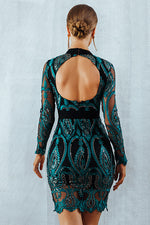 Load image into Gallery viewer, Round Neck Backless Long-sleeved Lace Prom Dress
