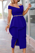 Load image into Gallery viewer, Royal Blue Off Shoulder Midi Cocktail Party Dresses
