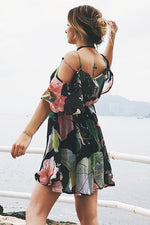 Load image into Gallery viewer, Ruffled Off-the-shoulder Spaghetti Straps Floral Dress
