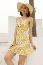 Load image into Gallery viewer, Ruffled Printed Cut Out Knot Front Short Dress
