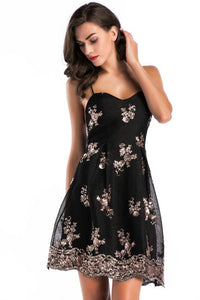Sequined Lace-up Sweetheart Little Black Dress