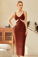 Load image into Gallery viewer, Sexy Burgundy Cut Out Party Bandage Prom Dress
