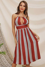Load image into Gallery viewer, Sexy Halter Empire Waist Cutout Striped Dress
