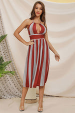 Load image into Gallery viewer, Sexy Halter Empire Waist Cutout Striped Dress
