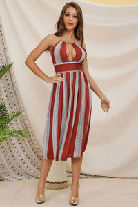 Sexy Halter Empire Waist Cutout Striped Dress