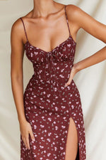 Load image into Gallery viewer, Sexy Burgundy Print High Slit Party Dress
