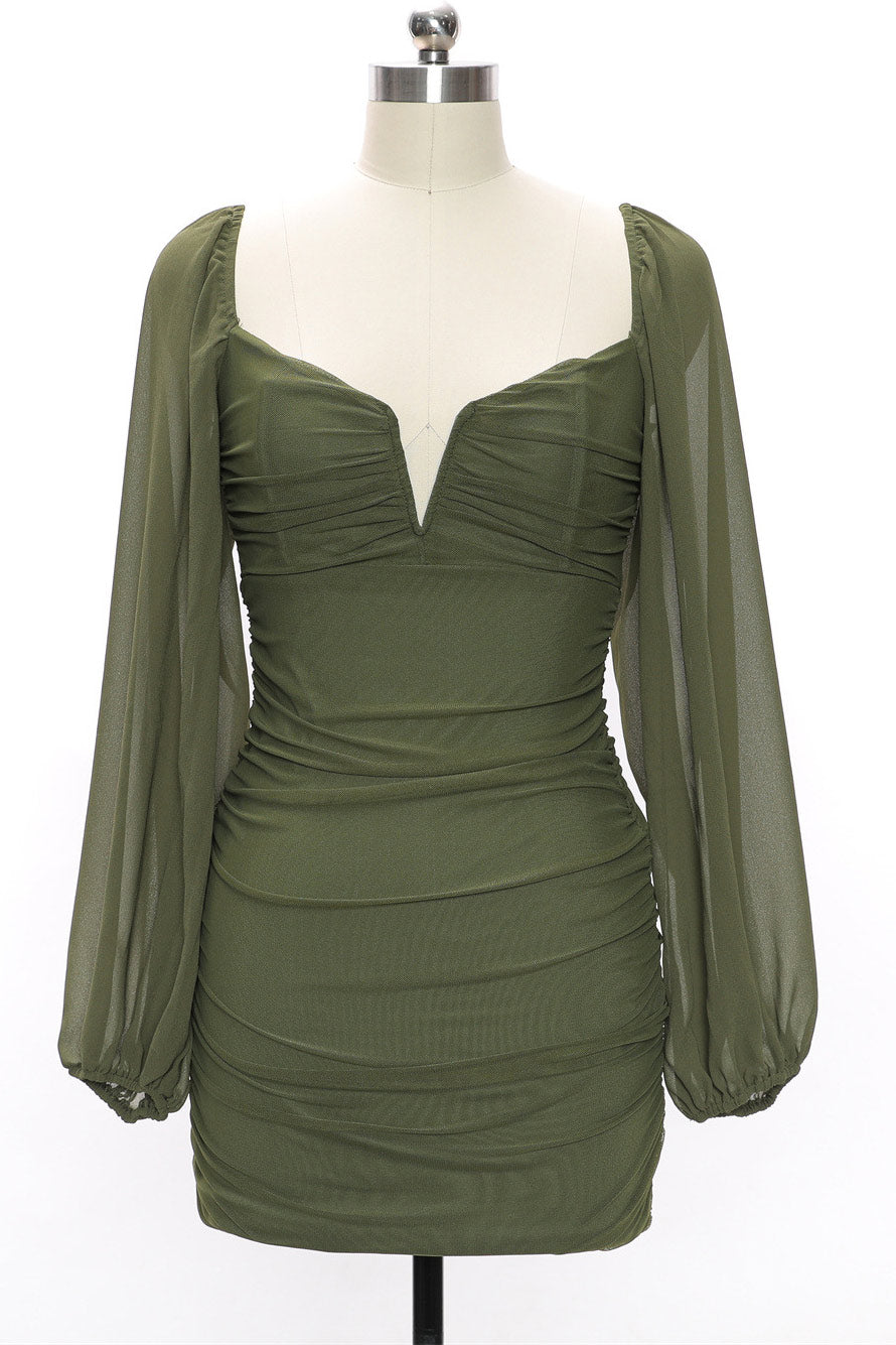 Sexy Green Long Sleeve Party Dress