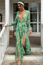 Load image into Gallery viewer, Sexy Green See Through Long Sleeve Dress
