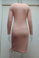 Load image into Gallery viewer, Sexy Grey Knitted Sweater V-neck Long-sleeve Slim Pleated Dress
