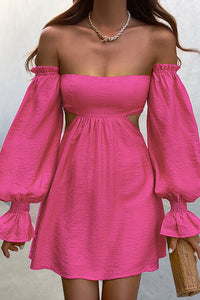Sexy Hot Pink Off-the-Shoulder  Long Sleeve Mini Dress