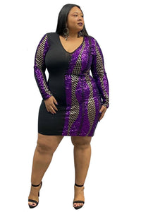 Sexy Low Cut Plus Size Long Sleeve Party Dress