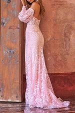 Load image into Gallery viewer, Sexy Pink Lace High Split Evening Prom Dresses
