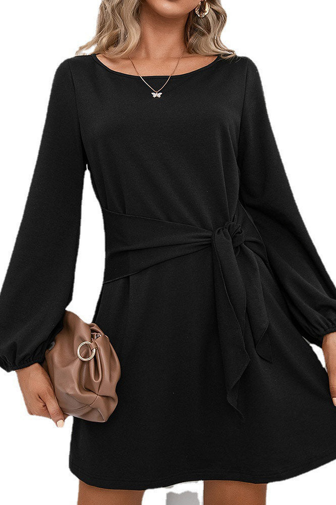 Short Black A-Line Long Sleeve Dress