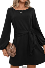 Load image into Gallery viewer, Short Black A-Line Long Sleeve Dress
