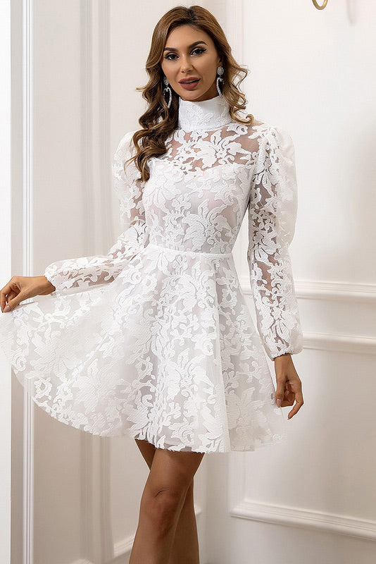 Short Lace Long Sleeve A-Line Party Dress – TheGlamourLady.com