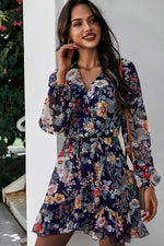 Load image into Gallery viewer, Short Mini V-Neck Long-Sleeved Chiffon Print Dress For Women
