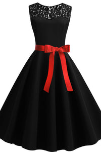 Short Red And Black Sleeveless Party Swing Dresses