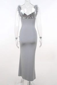 Silver High Split Sleeveless Prom Gown Evening Dress
