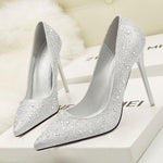 Load image into Gallery viewer, Silver Rhinestone Pointed Toe Stiletto Heels Shoes
