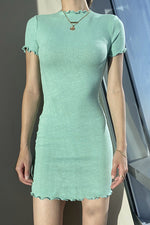 Load image into Gallery viewer, Simple Short Sleeve Sage Mini Dress
