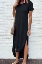 Load image into Gallery viewer, Simple Short Sleeve Side Split Casual Dress
