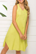 Load image into Gallery viewer, Yellow Sleeveless V-neck Casual Dress
